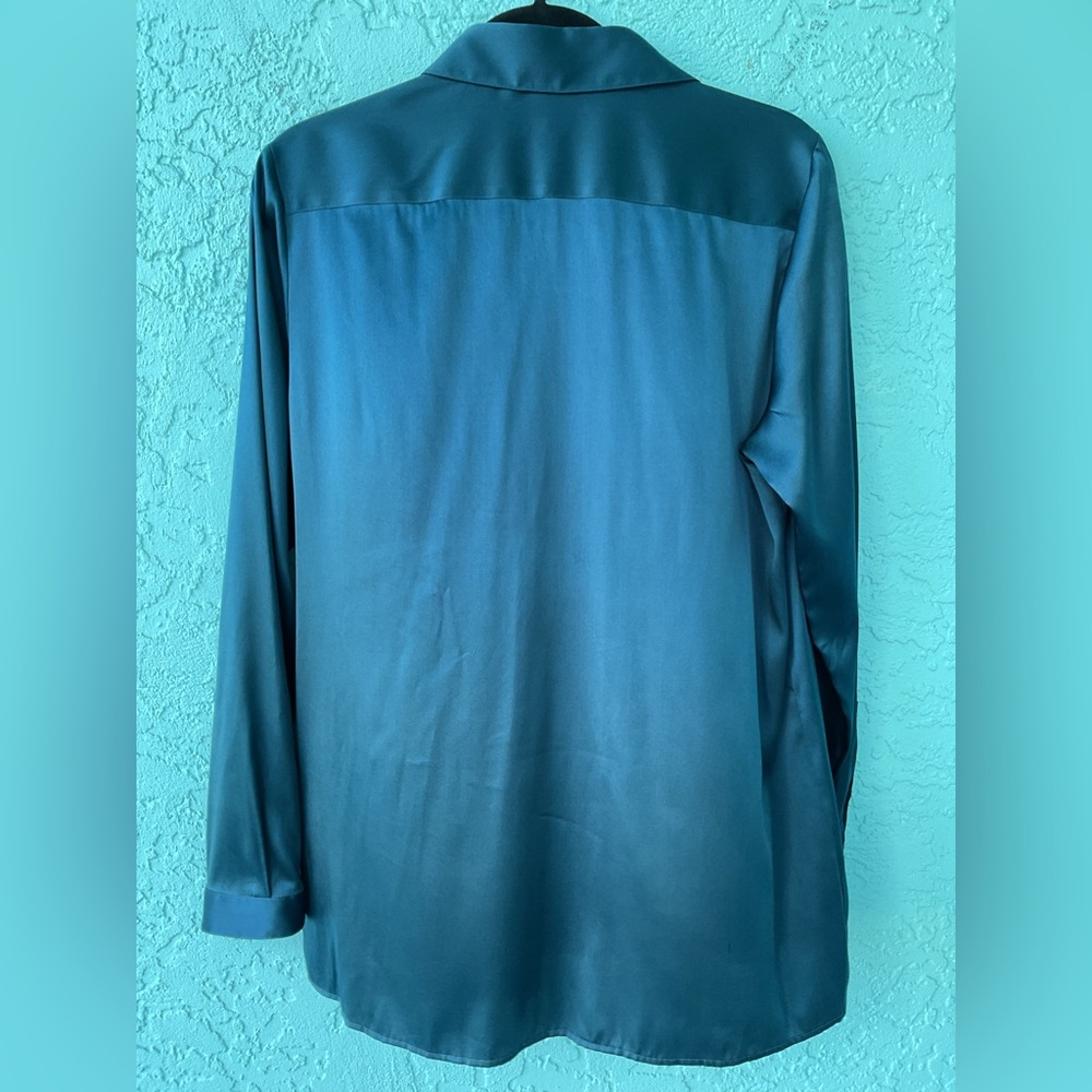 Burberry of London Deep Teal Button Down Blouse Size 12 - Picture 2 of 11